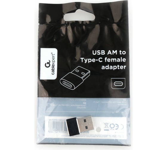 Переходник Cablexpert USB2.0, AM/Type-C(F), метал. коробкапус, Pro, черный, пакет A-USB2-AMCF-02
