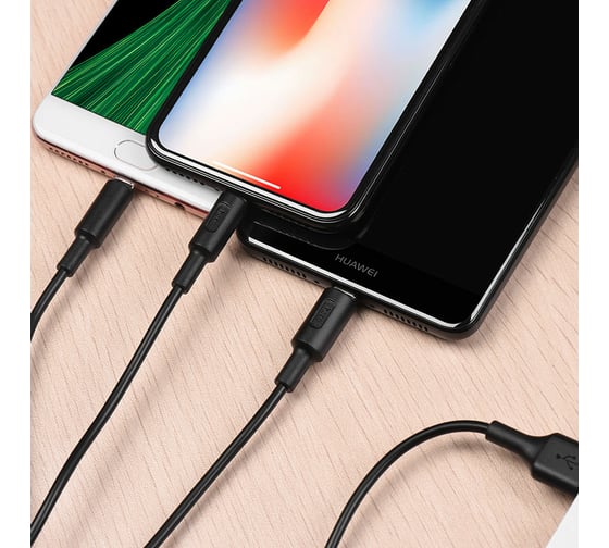 Кабель USB Hoco X25 Soarer 3 в 1 для Lightning, Micro USB, Type-C, 2.0А, длина 1м, черный 648375