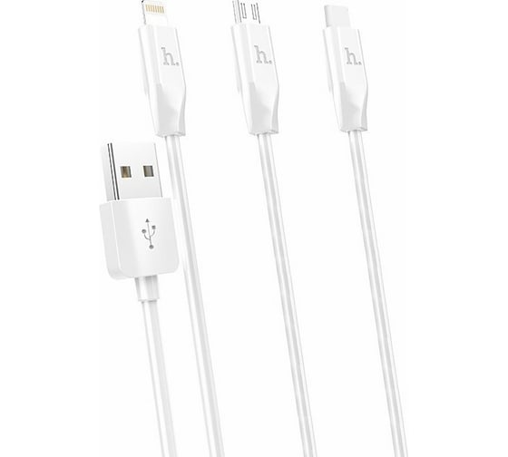 Кабель USB Hoco Х1 Rapid для Lightning, Micro USB, Type-C, 2.1A, длина 1.0м, белый 648407 1