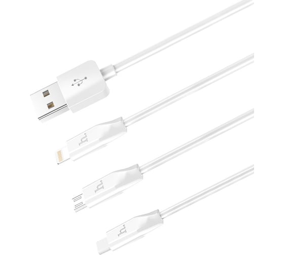 Кабель USB Hoco Х1 Rapid для Lightning, Micro USB, Type-C, 2.1A, длина 1.0м, белый 648407
