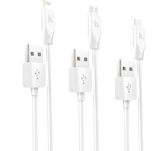 Кабель USB Hoco Х1 Rapid для Lightning, Micro USB, Type-C, 2.1A, длина 1.0м, белый 648407
