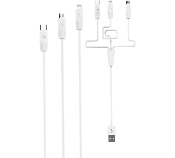 Кабель USB Hoco Х1 Rapid для Lightning, Micro USB, Type-C, 2.1A, длина 1.0м, белый 648407