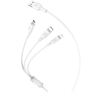 Кабель USB Hoco X25 Soarer 3 в 1 для Lightning, Micro USB, Type-C, 2.0А, длина 1м, белый 648376