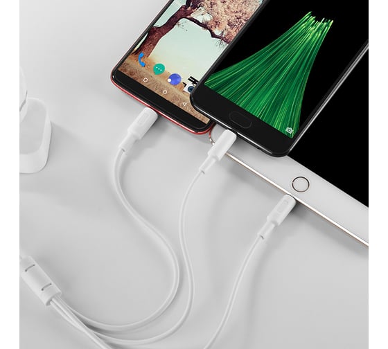 Кабель USB Hoco X25 Soarer 3 в 1 для Lightning, Micro USB, Type-C, 2.0А, длина 1м, белый 648376