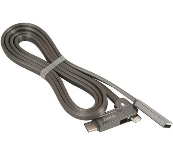 Кабель USB Hoco U24 Refined 3 в1 для Lightning, Micro USB, Type-C, 2.0А, длина 1.0м, серый 648435