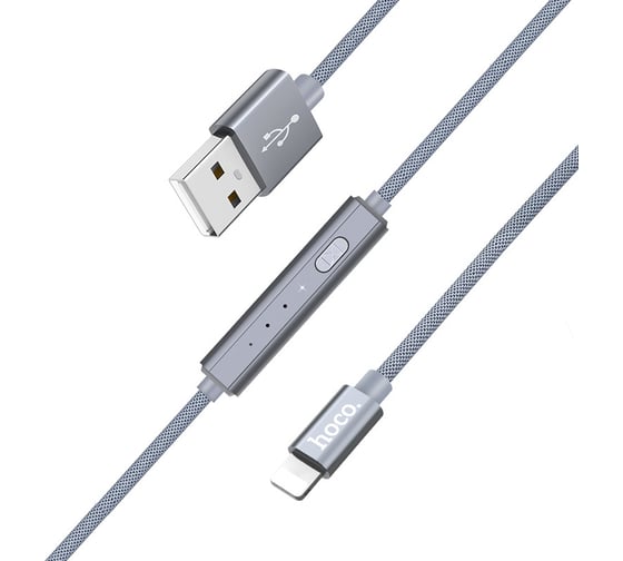 Кабель USB Hoco U44 Timing для Lightning, 2.4А, длина 1.2м, серый 648420