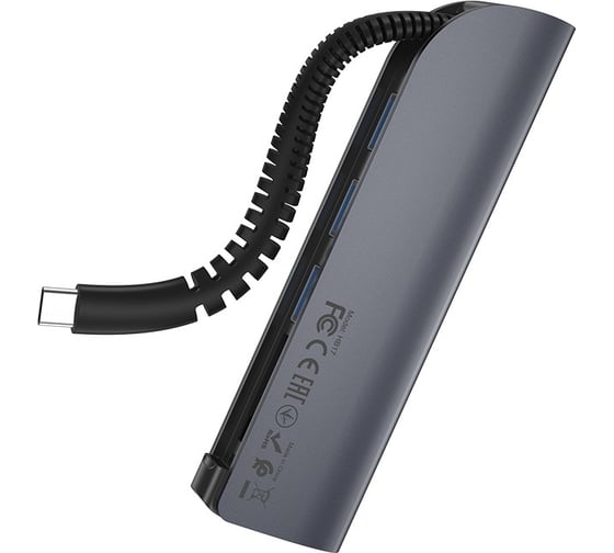 Переходник Hoco хаб HB17 Easy connect Type-C adapter (Type-C to USB3.0*3+ SD+TF), серый 800478