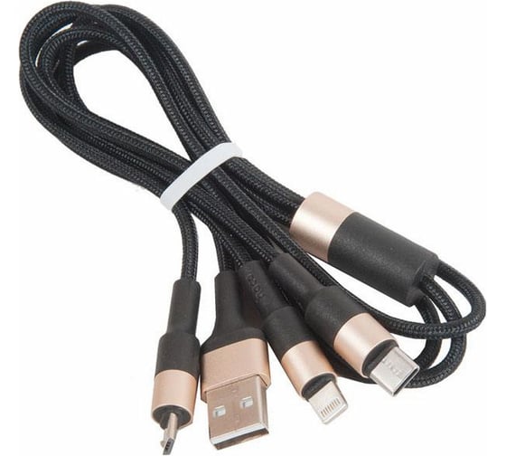 Кабель USB Hoco3 в 1 для Lightning, Micro USB, Type-C, 2.0A, длина 1.0м, черный с золотым 648368 1