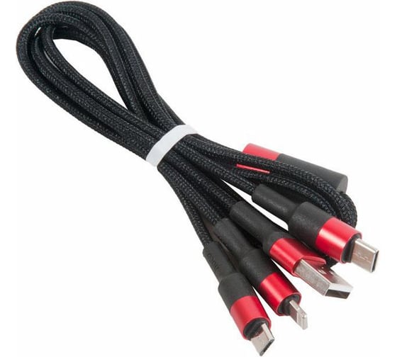 Кабель USB Hoco 3 в 1 для Lightning, Micro USB, Type-C, 2.0A, длина 1.0м, черный с красным 648367 1