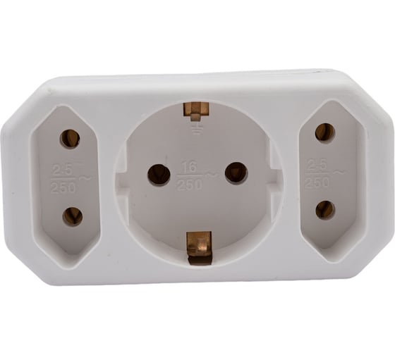 Блок на 3 гнезда TDM ELECTRIC 1x2П+3 16 А + 2x2П 2,5 А, под плоскую вилку, 250 B, белый SQ1806-0201
