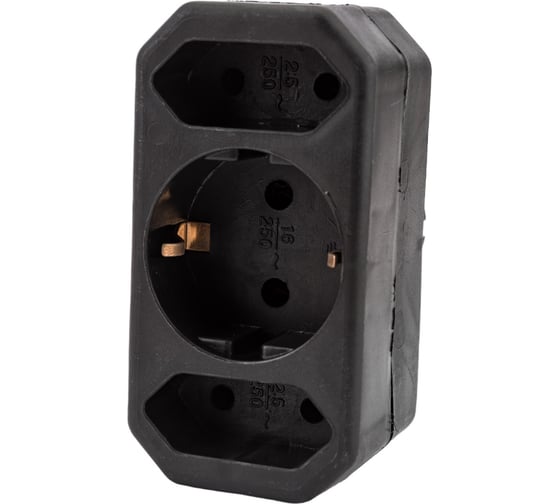 Блок на 3 гнезда TDM ELECTRIC 1x2П+3 16 А + 2x2П 2,5 А под плоскую вилку, 250 B, черный SQ1806-0301