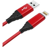 Дата-кабель AKAI CE-610 USB A- Lightning, 1м, 2.1А, текстиль, красный CE-610R