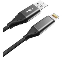 Дата-кабель AKAI CE-610 USB A- Lightning, 1м, 2.1А, текстиль, черный CE-610B
