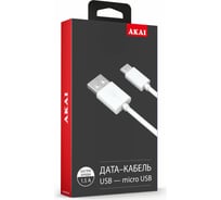 Дата-кабель AKAI microUSB, 1м, 1,5А, белый CE-453W