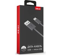 Дата-кабель AKAI microUSB, 1м, 1,5А, черный CE-453B 21357394