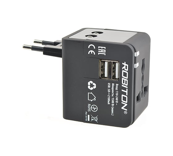Сетевой переходник Robiton TravelEnergy 2 с двумя USB-разъемами 16564