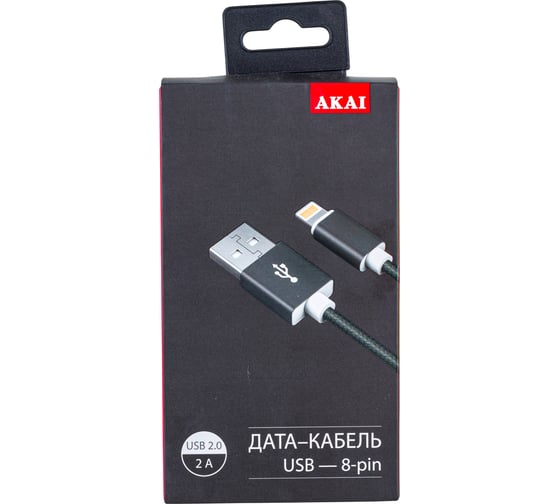 Дата-кабель AKAI USB 2.0 8-pin Apple Lightning черный CE-604B