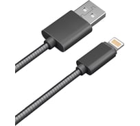 Дата-кабель AKAI разъем 8-pin Apple Lightning 1м оплетка металл черный CE-605B