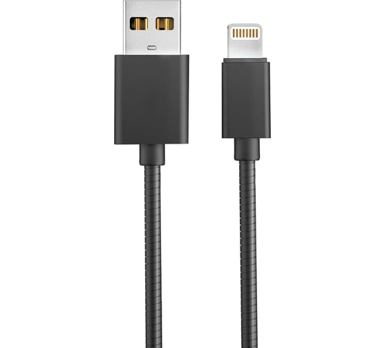 Дата-кабель AKAI разъем 8-pin Apple Lightning 1м оплетка металл черный CE-605B