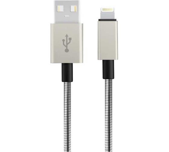 Дата-кабель AKAI разъем 8-pin Apple Lightning 1м оплетка металл серебро CE-605S