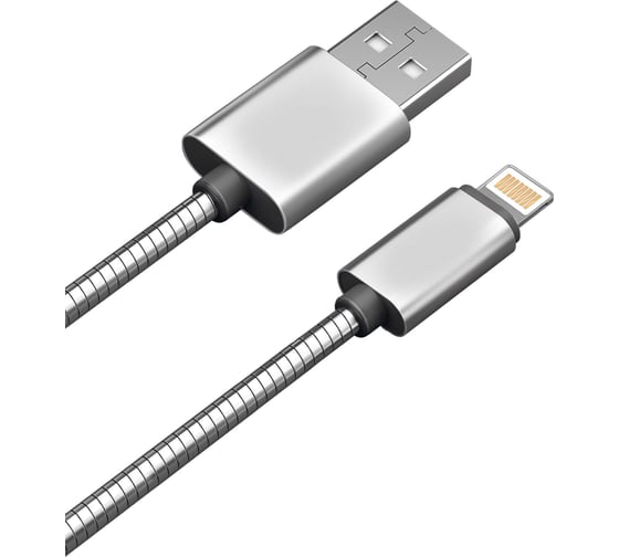 Дата-кабель AKAI разъем 8-pin Apple Lightning 1м оплетка металл серебро CE-605S