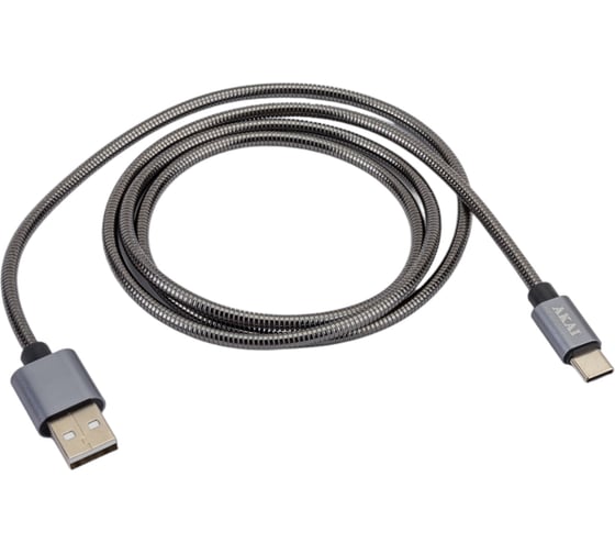 Дата-кабель AKAI разъем Type C 1м оплетка металл серебряный CE-442S
