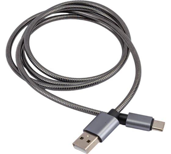 Дата-кабель AKAI разъем Type C 1м оплетка металл серебряный CE-442S