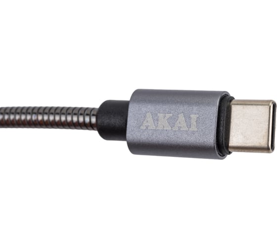 Дата-кабель AKAI разъем Type C 1м оплетка металл серебряный CE-442S