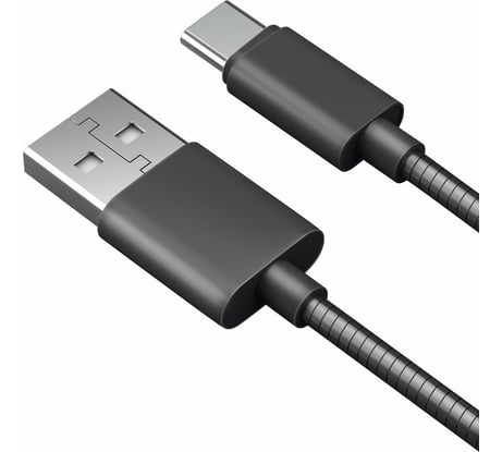 Дата-кабель AKAI разъем Type C 1м оплетка металл черный CE-442B