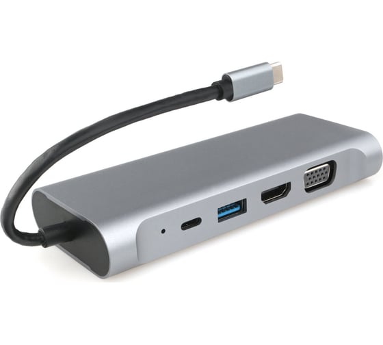 Адаптер интерфейсов Cablexpert USB-CM 7-в-1 (Type-C, USB3.1, HDMI, VGA, RJ-45, AUX, кардридер), коробка A-CM-COMBO7-01