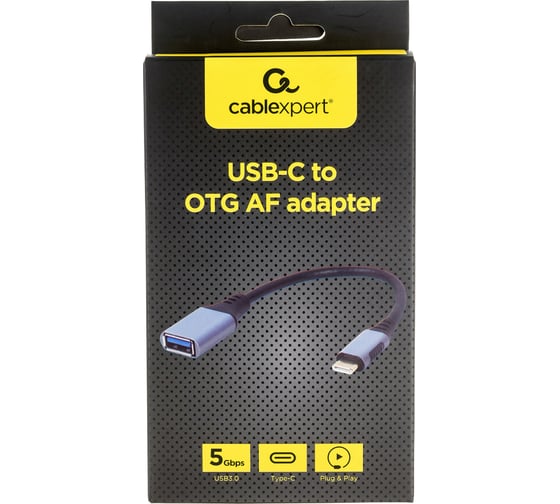 Кабель-переходник Cablexpert USB3.0 OTG Type-C/AF, метал. разъем, медь, Mobile, 15 см, коробка A-USB3C-OTGAF-01
