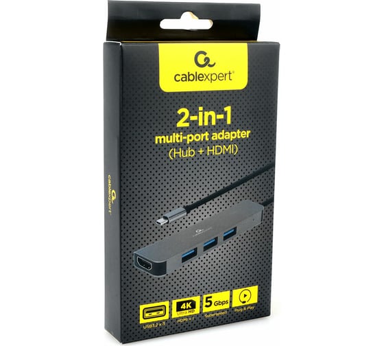 Комбо-адаптер интерфейсов Cablexpert Type-C, 2-в-1 (3хAM USB3.2, HDMI), коробка A-CM-COMBO2-01