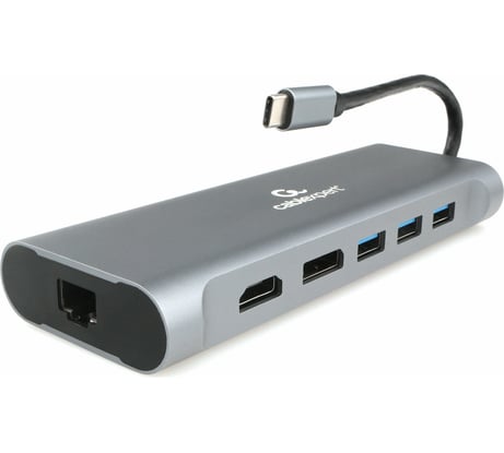 Адаптер интерфейсов Cablexpert USB-C 8-в-1 (Type-C, USB3.1, HDMI,DP,VGA,RJ-45,AUX,кардридер), коробка A-CM-COMBO8-01