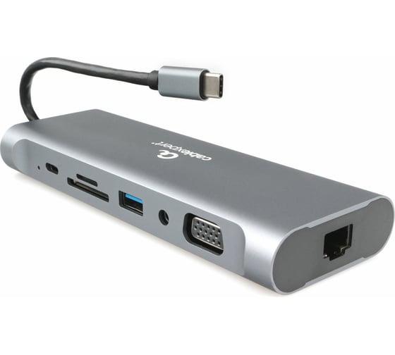 Адаптер интерфейсов Cablexpert USB-C 8-в-1 (Type-C, USB3.1, HDMI,DP,VGA,RJ-45,AUX,кардридер), коробка A-CM-COMBO8-01