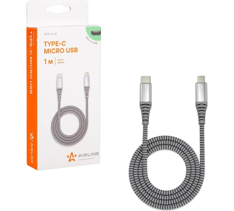 Кабель AIRLINE Type-C - micro USB 1м, серый нейлоновый ACH-C-41