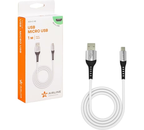 Кабель AIRLINE USB - micro USB 1м, белый Soft-Touch ACH-C-45