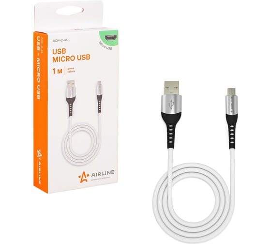 Кабель AIRLINE USB - micro USB 1м, белый Soft-Touch ACH-C-45 1