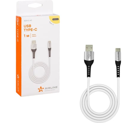 Кабель AIRLINE USB - Type-C 1м, белый Soft-Touch ACH-C-47