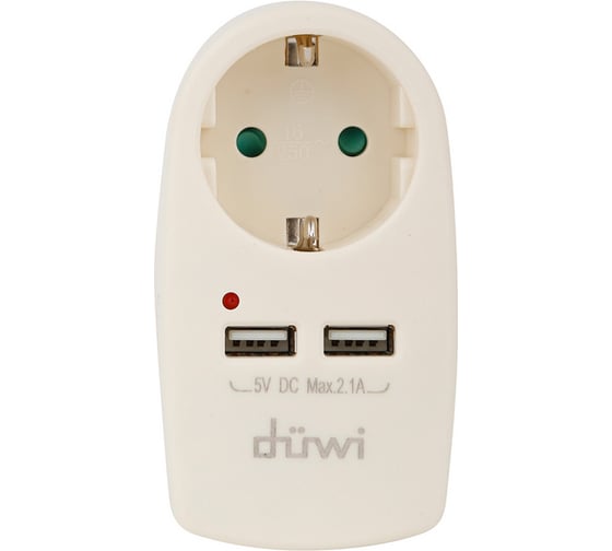 Розеточный адаптер duwi 1 гнездо + 2 USB порта с заземлением слоновая кость ivory 16A 3680Вт 27420 9