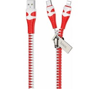 Кабель USB 2.0 Hoco U97 AM/Type-C/Lightning красный-белый, 1.2м, 6931474743343