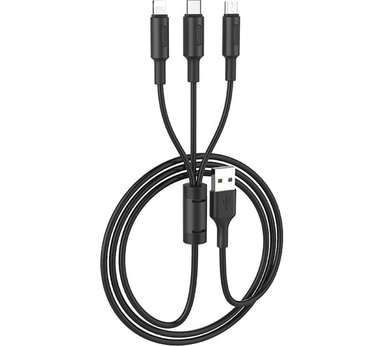 Кабель USB Hoco 2.0x25 3 в 1, AM/Type-C/Lightning/MicroUsb, черный, 1м, 6957531080169 1