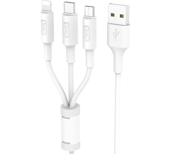 Кабель USB Hoco 2.0x25 3 в 1, AM/Type-C/Lightning/MicroUsb, белый, 1м, 6957531080176 1