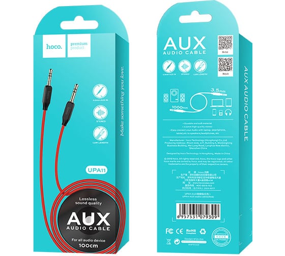 Аудио кабель Hoco Jack 3.5(M)/Jack 3.5(M), UPA11, 1м, красный, коробка 6957531079309