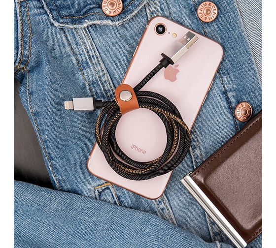 Кабель USB - Lightning REXANT 2.4 А, 1 м, для iPhone джинсовая оплетка 18-4248