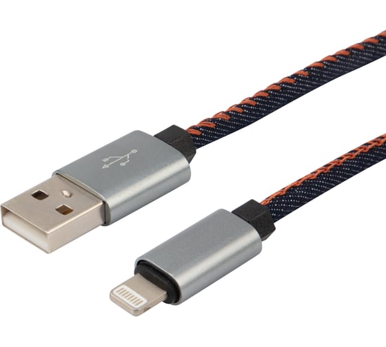 Кабель USB - Lightning REXANT 2.4 А, 1 м, для iPhone джинсовая оплетка 18-4248