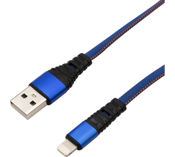 Кабель USB - Lightning REXANT 2.4 А, 1 м, для iPhone синяя нейлоновая оплетка 18-7053