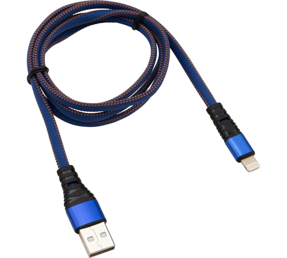 Кабель USB - Lightning REXANT 2.4 А, 1 м, для iPhone синяя нейлоновая оплетка 18-7053