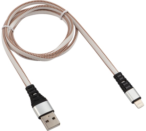 Кабель USB - Lightning REXANT 2.4 А, 1 м, для iPhone белая нейлоновая оплетка 18-7056 1