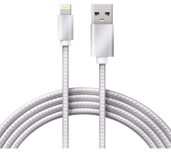 Кабель USB - Lightning REXANT 1 м, для iPhone серебристая нейлоновая оплетка 18-7051