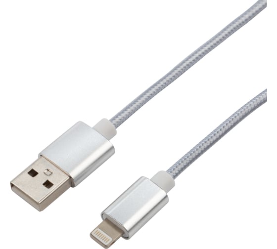 Кабель USB - Lightning REXANT 1 м, для iPhone серебристая нейлоновая оплетка 18-7051 1